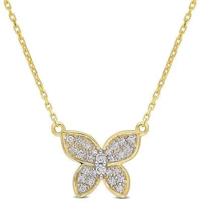 Pre-owned Amour 1/8 Ct Tw Diamond Butterfly Pendant With Chain In 10k Yellow Gold
