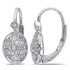 Amour 1/8 Ct Tw Diamond Vintage Heart Leverback Earrings In Sterling Silver In Silver