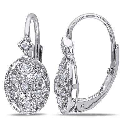 Amour 1/8 Ct Tw Diamond Vintage Heart Leverback Earrings In Sterling Silver