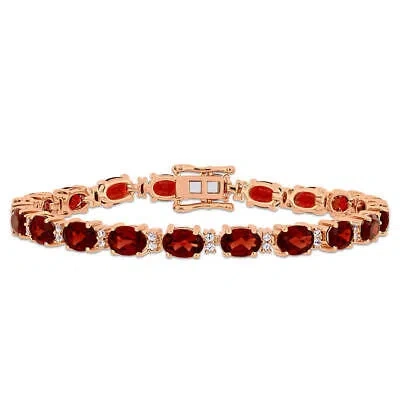 Pre-owned Amour 19 5/8 Ct Tgw Garnet And White Sapphire Tennis Bracelet In Rose Plated