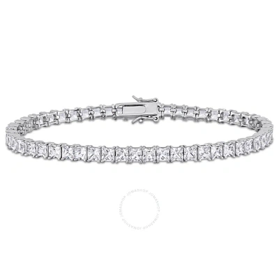 Amour 19 Ct Tgw Square Created White Sapphire Men's Tennis Bracelet In Sterling Silver
