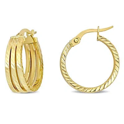 Pre-owned Amour 19mm Triple Row Textured Hoop Earrings In 14k Yellow Gold