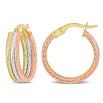 Amour 19mm Triple Row Twisted Hoop Earrings In 3-tone Yellow In Tri-color