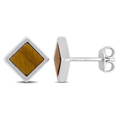 Pre-owned Amour 1ct Tgw Square Double Flat-cut Black Onyx Stud Earrings In 14k Yellow Gold
