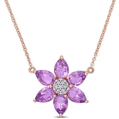 Pre-owned Amour 2 1/10 Ct Tgw Amethyst And 1/10 Ct Tw Diamond Floral Pendant With Chain In In Pink