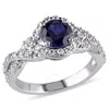 AMOUR AMOUR 2 1/10 CT TGW CREATED BLUE AND CREATED WHITE SAPPHIRE CROSSOVER TWIST RING IN STERLING SILVER
