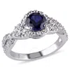 Amour 2 1/10 Ct Tgw Created Blue And Created White Sapphire Crossover Twist Ring In Sterling Silver In White