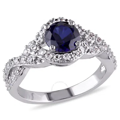 Amour 2 1/10 Ct Tgw Created Blue And Created White Sapphire Crossover Twist Ring In Sterling Silver In Metallic