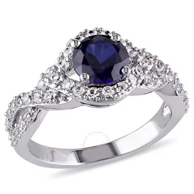 Amour 2 1/10 Ct Tgw Created Blue And Created White Sapphire Crossover Twist Ring In Sterling Silver