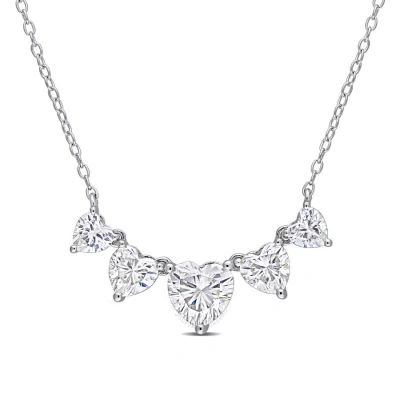 Amour 2 1/2 Ct Dew Created Moissanite Multi-heart Necklace In Sterling Silver In Metallic