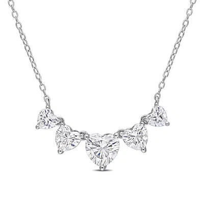 Pre-owned Amour 2 1/2 Ct Dew Created Moissanite Multi-heart Necklace In Sterling Silver In White