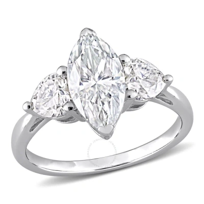 Amour 2 1/2 Ct Dew Created Moissanite Three-stone Engagement Ring In Sterling Silver In White