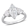 Amour 2 1/2 Ct Dew Created Moissanite Three-stone Engagement Ring In Sterling Silver In White