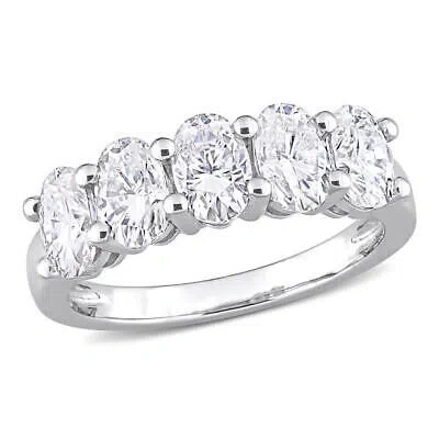 Pre-owned Amour 2 1/2 Ct Dew Oval Cut Created Moissanite Semi Eternity Band In 10k White