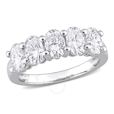 Amour 2 1/2 Ct Dew Oval Cut Created Moissanite Semi Eternity Band In 10k White Gold In Metallic