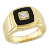 AMOUR AMOUR 2 1/2 CT TGW BLACK ONYX AND CREATED WHITE SAPPHIRE SQUARE MEN'S RING IN YELLOW PLATED STERLING