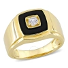 Amour 2 1/2 Ct Tgw Black Onyx And Created White Sapphire Square Men's Ring In Yellow Plated Sterling In Yellow