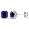AMOUR AMOUR 2 1/2 CT TGW CREATED BLUE SAPPHIRE AND DIAMOND ACCENT STUD EARRINGS IN 10K WHITE GOLD