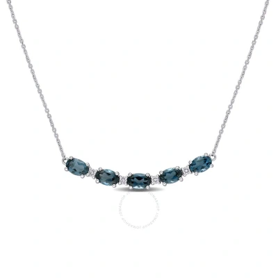Amour 2 1/2 Ct Tgw London Blue Topaz And 1/7 Ct Tw Diamond Rounded Bar Necklace In 14k White Gold