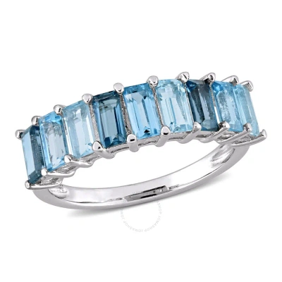 Amour 2 1/2 Ct Tgw London-blue Topaz Swiss Blue Topaz And Sky Blue Topaz Baguette Ring In Sterling S In White