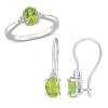 AMOUR AMOUR 2 1/2 CT TGW OVAL PERIDOT AND DIAMOND ACCENT RING AND EURO BACK EARRINGS SET IN STERLING SILVE