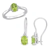 Amour 2 1/2 Ct Tgw Oval Peridot And Diamond Accent Ring And Euro Back Earrings Set In Sterling Silve In White