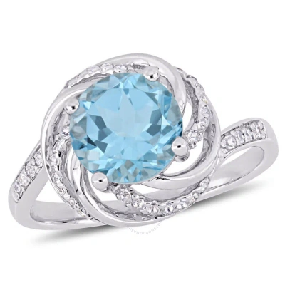 Amour 2 1/2 Ct Tgw Sky Blue Topaz White Topaz And Diamond Accent Swirl Ring In Sterling Silver In Metallic