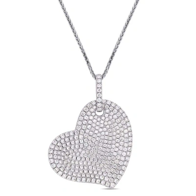 Amour 2 1/2 Ct Tw Pave Diamond Heart Pendant With Chain In 14k White Gold In Gold / White