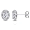 AMOUR AMOUR 2 1/3 CT DEW CREATED MOISSANITE OVAL HALO STUD EARRINGS IN STERLING SILVER