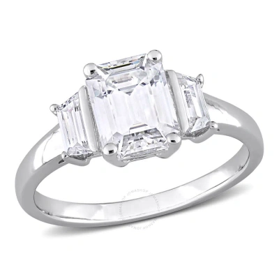 Amour 2 1/3 Ct Dew Created Moissanite Three-stone Engagement Ring In Sterling Silver In Metallic