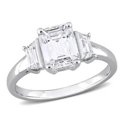 Pre-owned Amour 2 1/3 Ct Dew Created Moissanite Three-stone Engagement Ring In Sterling In White