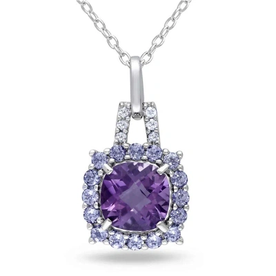 Amour 2 1/3 Ct Tgw Amethyst Tanzanite And Diamond Accent Pendant With Chain In Sterling Silver In Amethyst / Silver / Spring / White