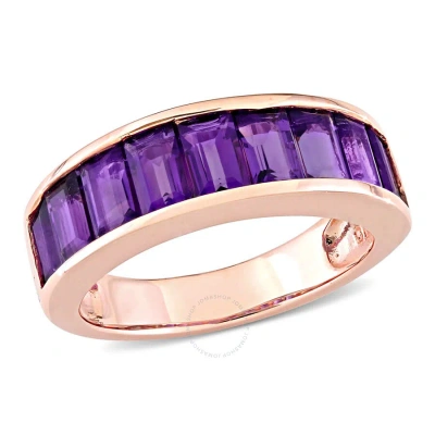 Amour 2 1/3 Ct Tgw Baguette-cut African-amethyst Semi-eternity Anniversary Band In Sterling Silver In Pink