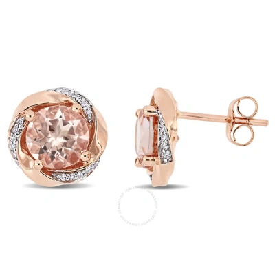 Amour 2 1/3 Ct Tgw Morganite And 1/10 Ct Tw Diamond Swirl Earrings In 10k Rose Gold In Pink