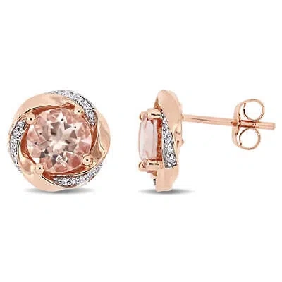 Pre-owned Amour 2 1/3 Ct Tgw Morganite And 1/10 Ct Tw Diamond Swirl Earrings In 10k Rose In Pink