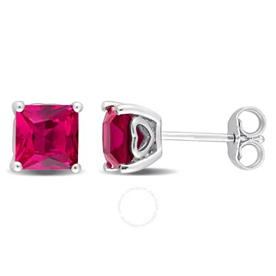 Amour 2 1/3 Ct Tgw Square Created Ruby Stud Earrings In Sterling Silver In Neutral