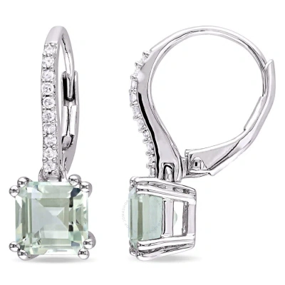 Amour 2 1/3ct Tgw Green Quartz And 1/10ct Tdw Diamond Leverback Earrings In Sterling Silver In Metallic