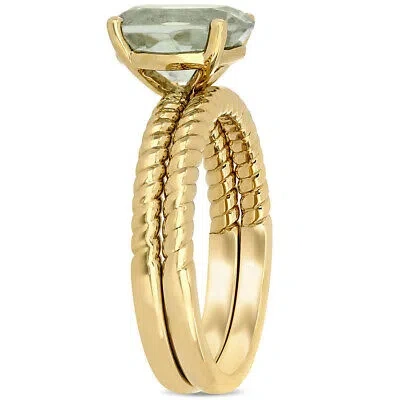 Pre-owned Amour 2 1/3ct Tgw Green Quartz Twist Bridal Ring Set In 14k Yellow Gold