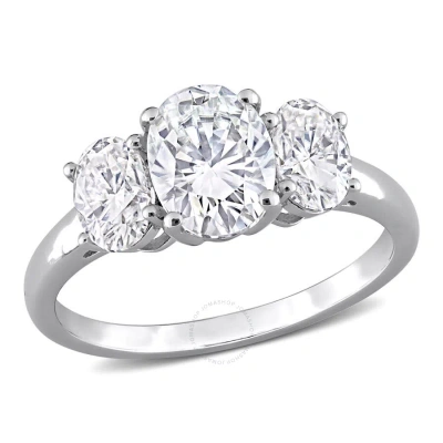 Amour 2 1/4 Ct Dew Created Moissanite Three-stone Engagement Ring In Sterling Silver In Metallic