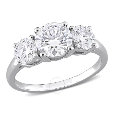 Amour 2 1/4 Ct Dew Created Moissanite Three-stone Engagement Ring In Sterling Silver In Neutral