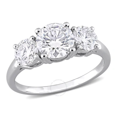 Amour 2 1/4 Ct Dew Created Moissanite Three-stone Engagement Ring In Sterling Silver In White