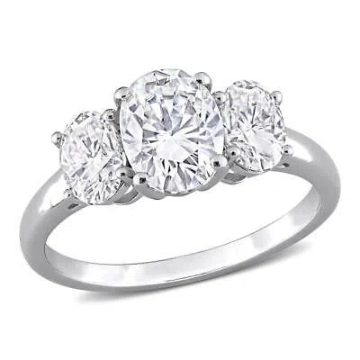 Pre-owned Amour 2 1/4 Ct Dew Created Moissanite Three-stone Engagement Ring In Sterling In White
