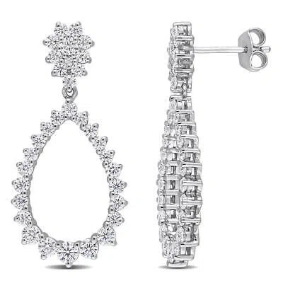 Pre-owned Amour 2 1/5 Ct Dew Created Moissanite Open Teardrop Dangle Earrings In Sterling In White
