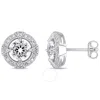 AMOUR AMOUR 2 1/5 CT TGW CREATED WHITE SAPPHIRE AND 1/6 CT TW DIAMOND CIRCULAR HALO STUD EARRINGS IN STERL