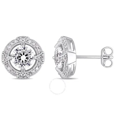 Amour 2 1/5 Ct Tgw Created White Sapphire And 1/6 Ct Tw Diamond Circular Halo Stud Earrings In Sterl In Neutral