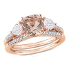 AMOUR AMOUR 2 1/5 CT TGW MORGANITE WHITE TOPAZ AND 1/10 CT TDW DIAMOND BRIDAL RING SET IN 10K ROSE GOLD
