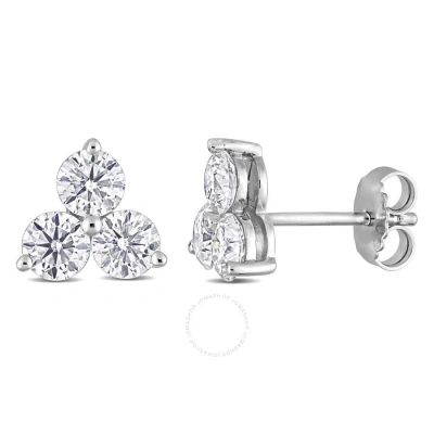 Amour 2 1/6 Ct Dew Created Moissanite Three-stone Stud Earrings In Sterling Silver In Metallic