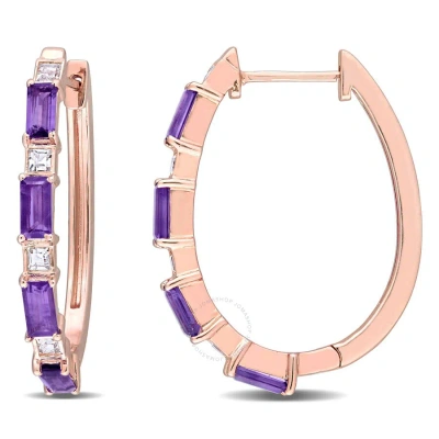 Amour 2 1/6 Ct Tgw African-amethyst White Topaz Hoop Earrings In Rose Plated Sterling Silver In Pink