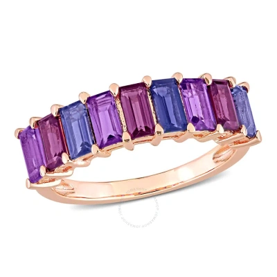 Amour 2 1/6 Ct Tgw Baguette Amethyst-brazil Rhodolite And Iolite Semi-eternity Ring In Rose Plated S In Purple