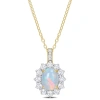 Amour 2 1/6 Ct Tgw Oval Shape Blue Ethiopian Opal And White Topaz And Diamond Accent Halo Pendant Wi In White